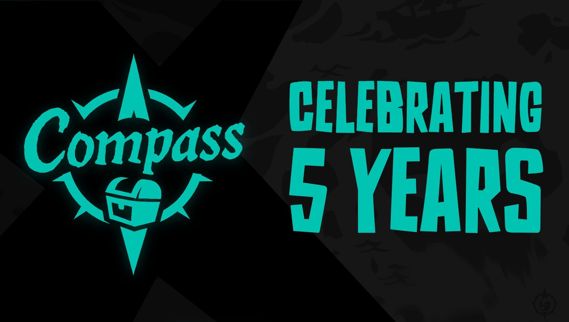 Celebration banner showing Compass logo and the text "Celebrating 5 Years" on a pirate background.